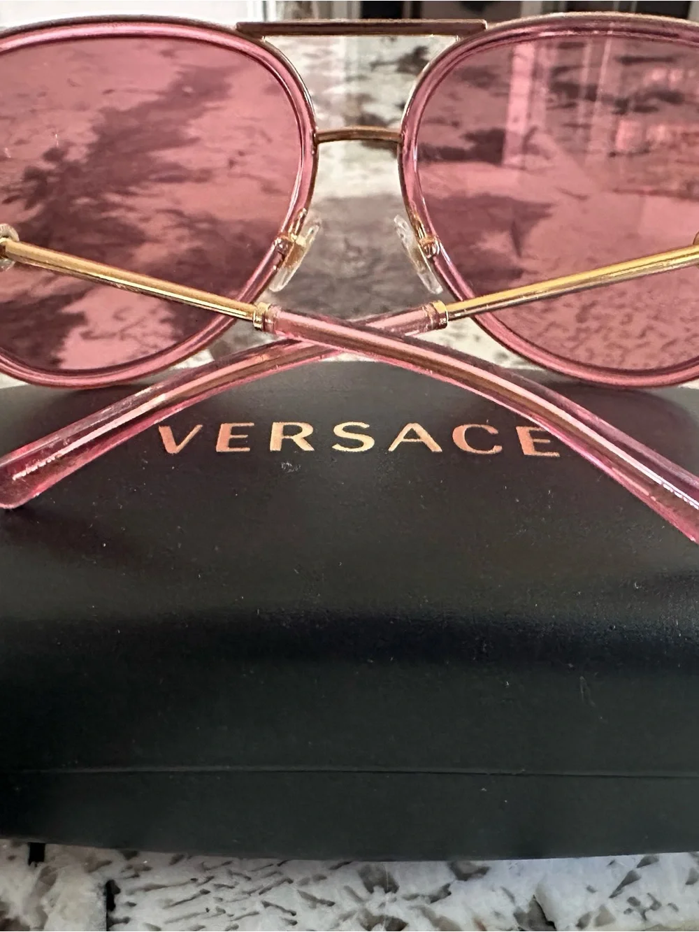 Versace Women Pink Aviator Sunglasses with Gold Frame